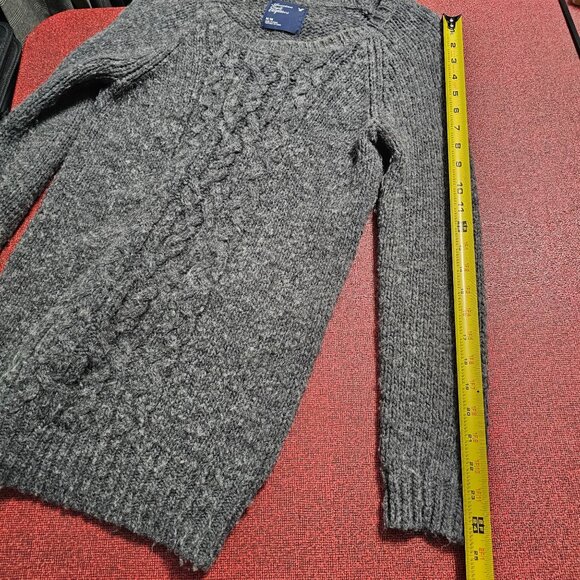 American Eagle Wool/Alpaca Cable Knit Sweater M Gray Scoop Neck Preppy Neutral - Picture 8 of 9